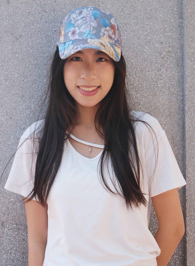 kilsel Fashion Women Baseball Cap Adjustable Trucker Baseball Sun Hat Breathable Floral Print Dad Hat Blue - Image 2